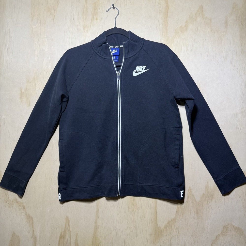 Nike Full Zip Jacket Mens Medium Black Athletic Track Sweatshirt Swoosh‎